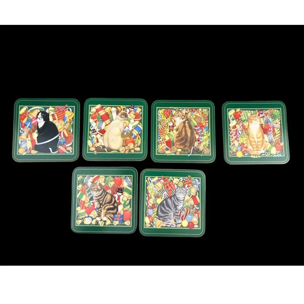 Pimpernel Set of 6 Coasters Cats Kitties Christmas In Box Snowman Made England